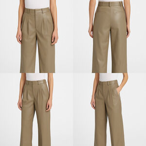 NWT Hudson Rosie Taupe Pleated Wide Leg Vegan Leather Belt Loops Pants‎ Size 28